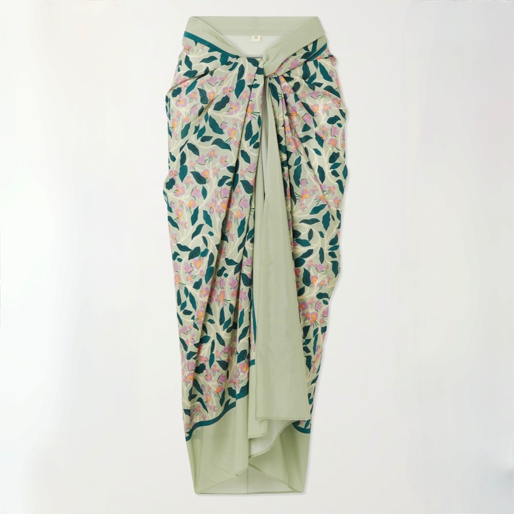 Agua by Agua Bendita Lavanda Cotton & Silk Blend Pareo and swimsuit in size M. - Picture 3 of 14